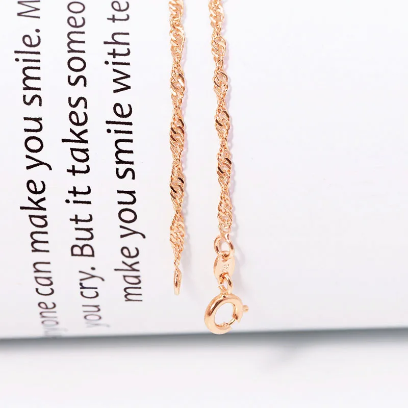 XP Jewelry -- 45 cm x 2 mm Rose Gold Color 14 k Light Tiny Water Wave Chains Necklaces for Women Matching Pendants