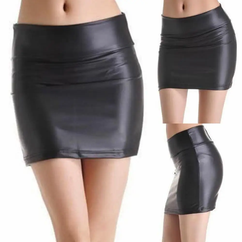 Rok Mode Hoge Taille Bodycon Party Vrouwen Split Faux Lederen Mini Kokerrok