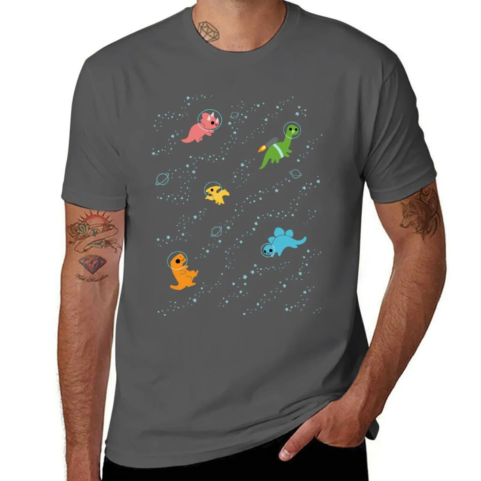 

Dinosaurs In Space Pattern T-Shirt valentines clothes Funny t-shirts black t shirts for men