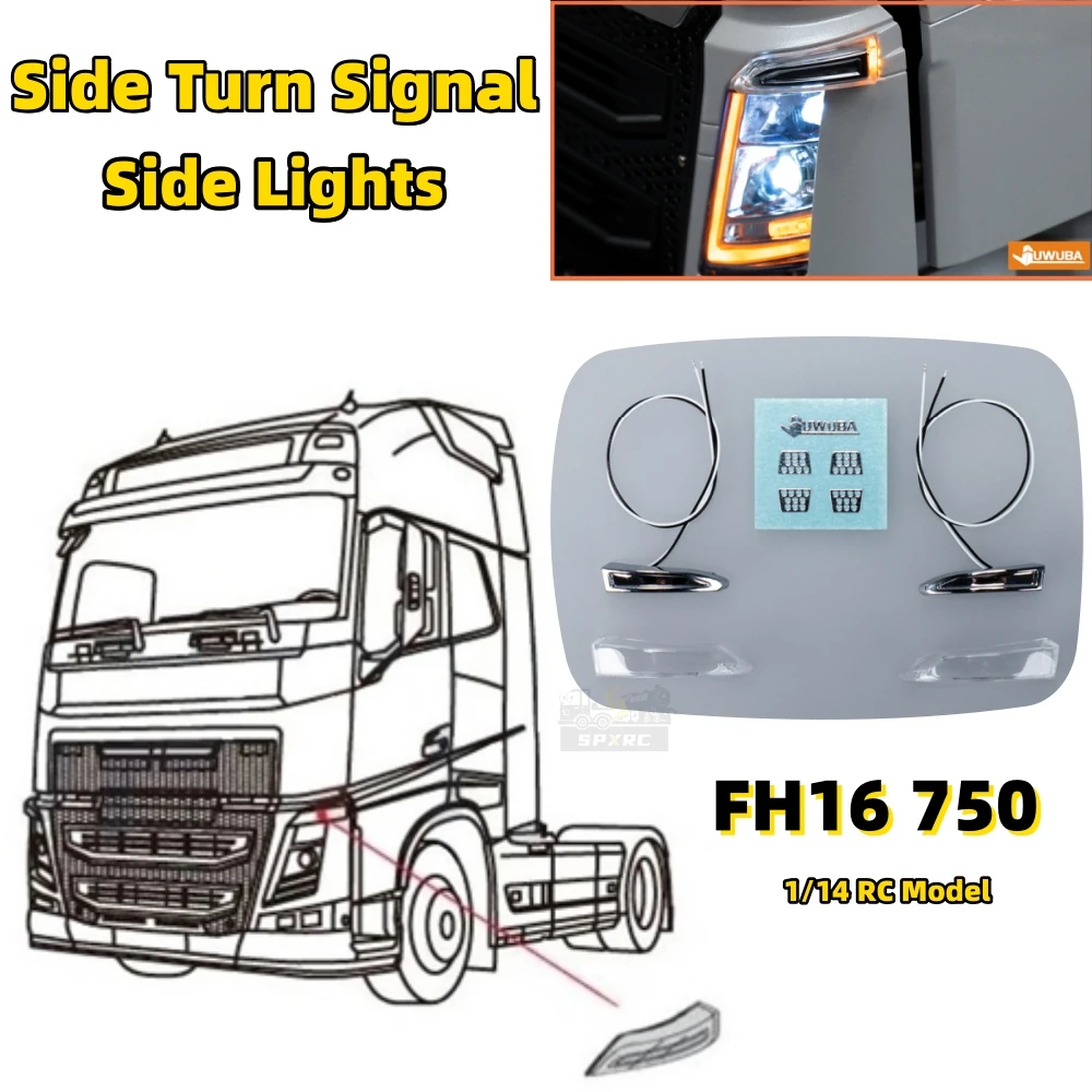 Side Turn Signal Front Chin Side Lights 3V LED CBD-K56 for 1/14 Tamiya RC Volvoo FH16 750 56360 56362 56375 Truck Toy Parts
