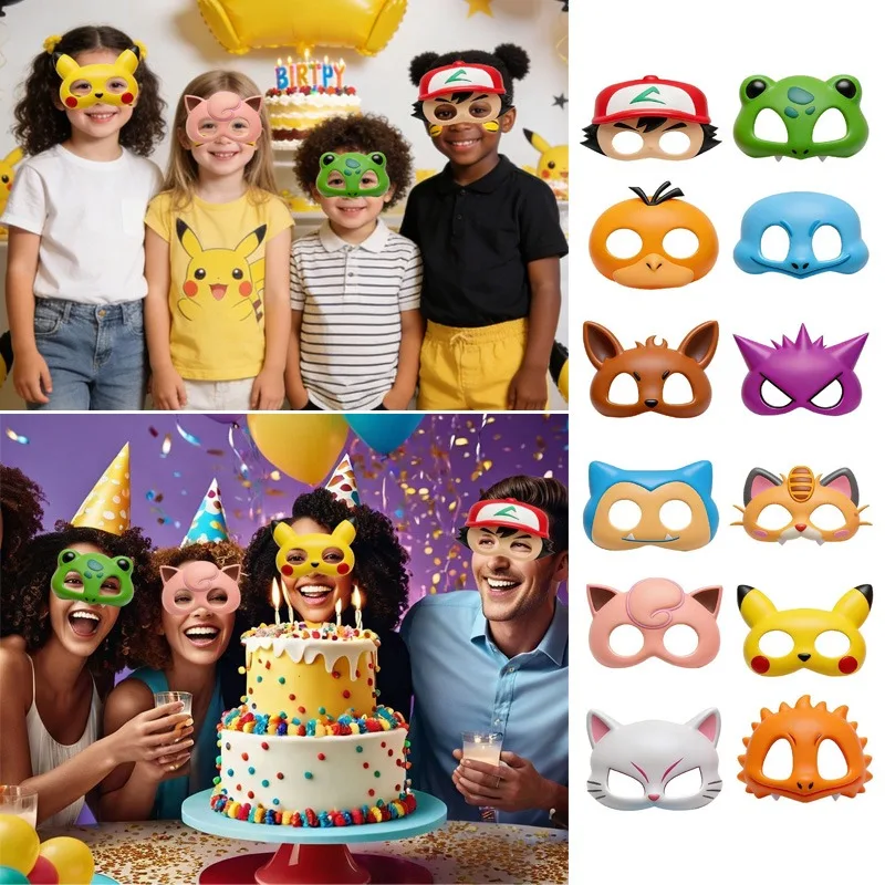 12 Stück/Set Pokemon Pikachu Party Dekoration Papierbrillen Masken Gengar Eevee Snorlax Cosplay Requisiten Happy Birthday Party Zubehör