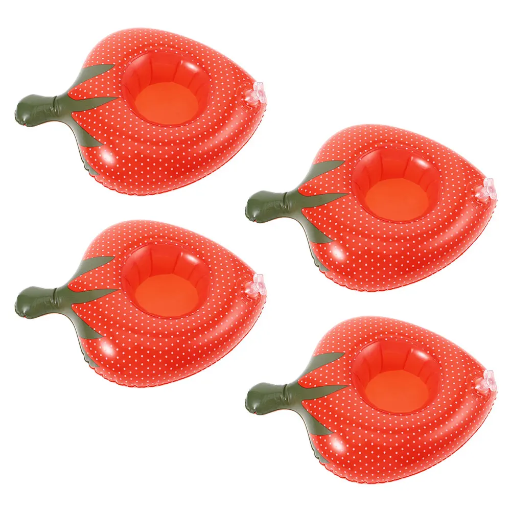 

4Pcs Floating Pool Drink Holder Inflatable Cup Holder Strawberry Design Beverage Float Summer Party Pool Drink Float
