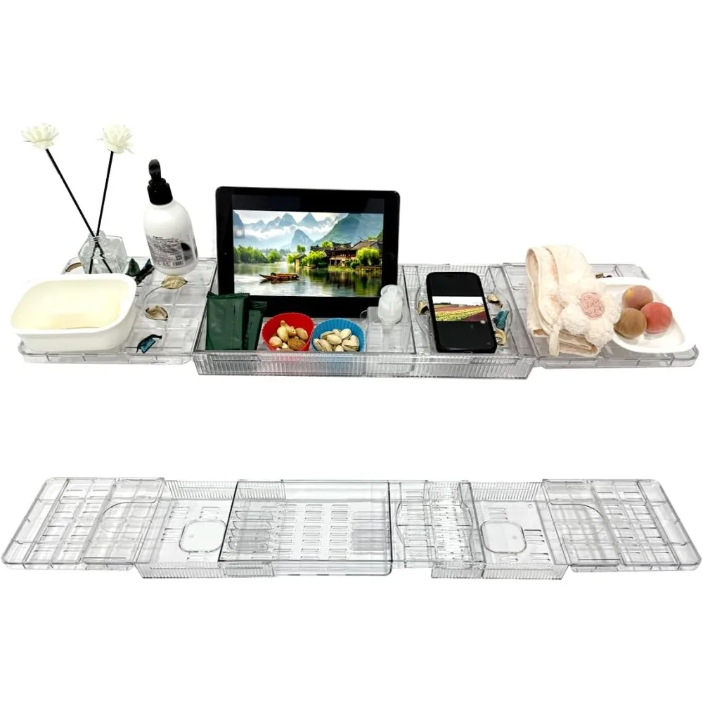 

Поднос для ванны большой емкости - регулируемая подставка для ванны - поддон для ванны для легкой очистки, прозрачная расширяемая ванна