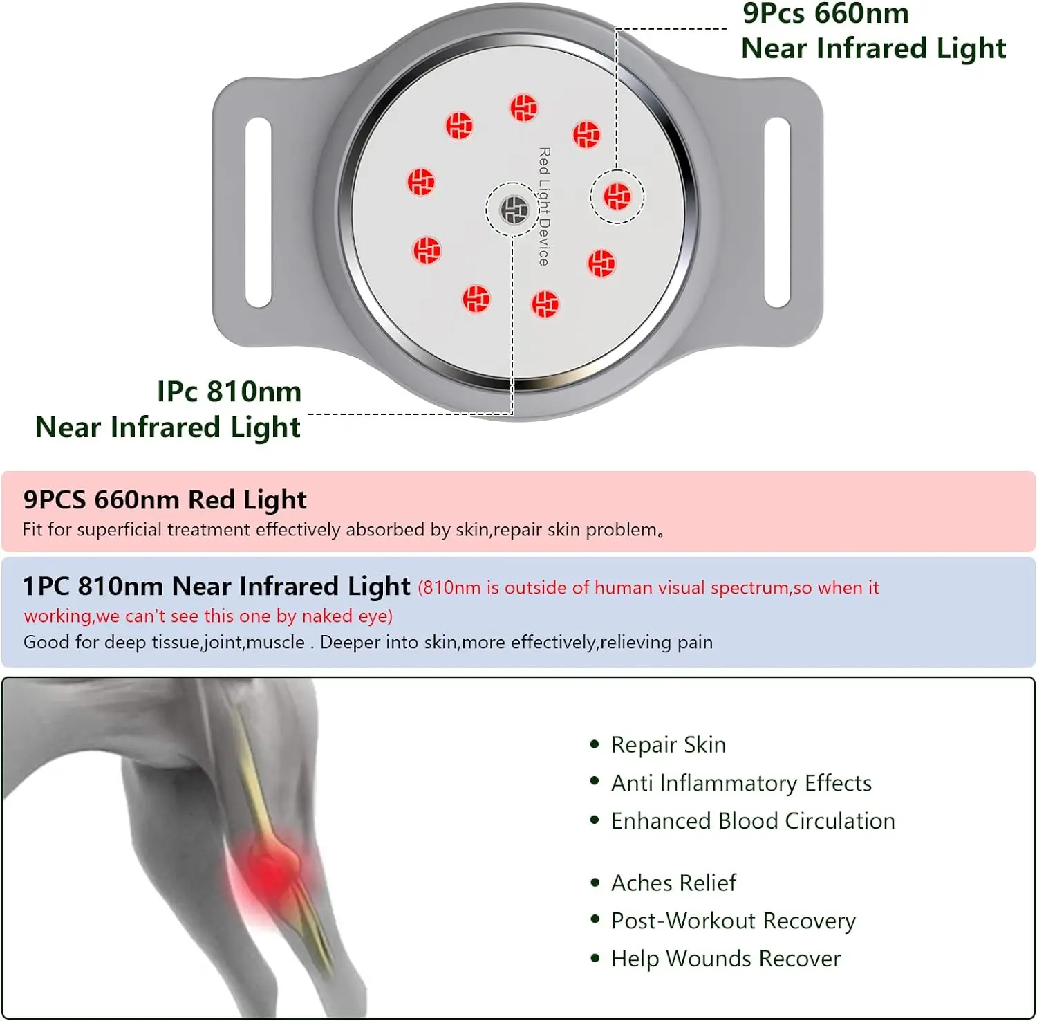 Red Light Therapy for Pets Veterinary Equipment Wavelength 660nm*9/810nm*1 Accelerates Healing and Reduces Pain and Inflammation