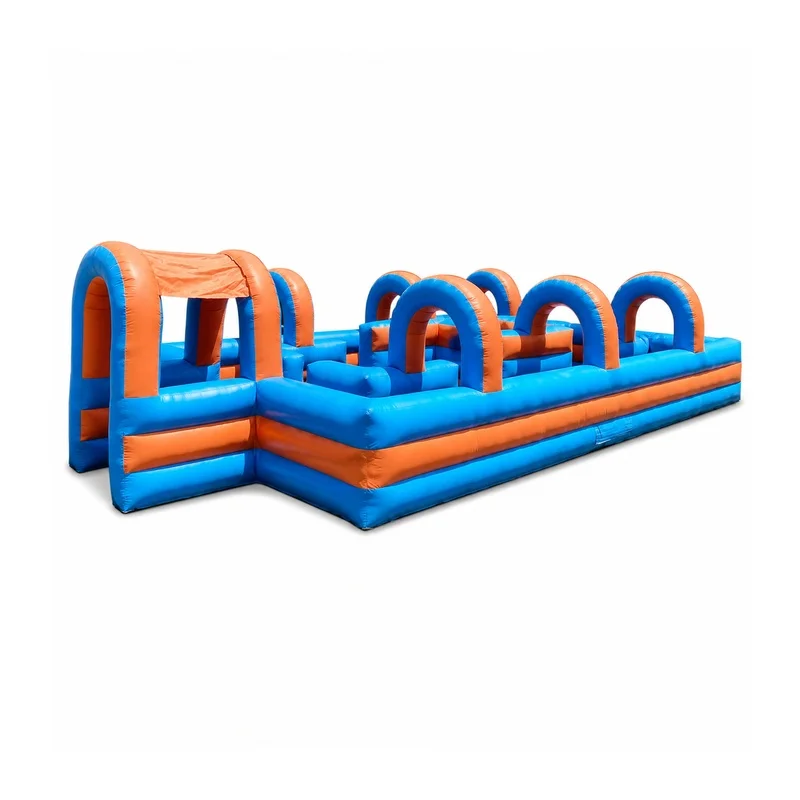 Carnival Inflatable Water Tag Maze Arena with Blower Open Blue Orange Course Layout for Parties and Event Rentals