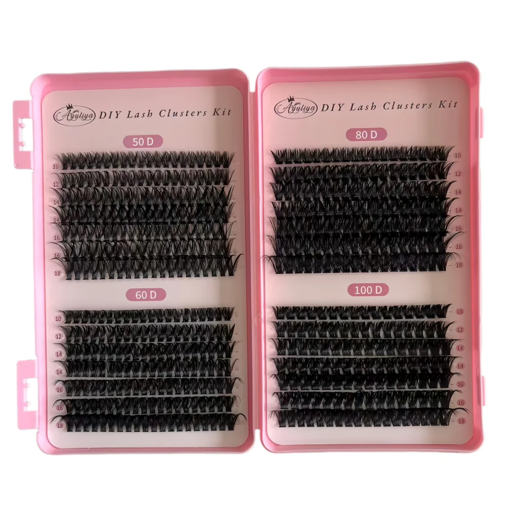 Wimpernbüschel 50D+60D+80D+100D 10-18mm Volumen-Wimpernverlängerungen D-Curl Einzelwimpern DIY Wimpernverlängerungen Natürlicher Look