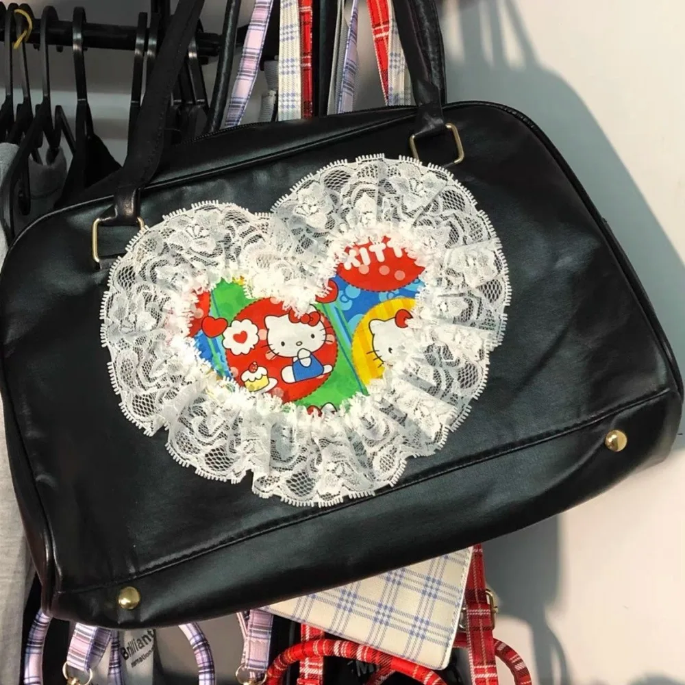 Hello Kitty Handbag Millennial Hot Girl Y2k Lace Border Love Shoulder Bag Autumn Large Capacity Travel Versatile Crossbody Bag