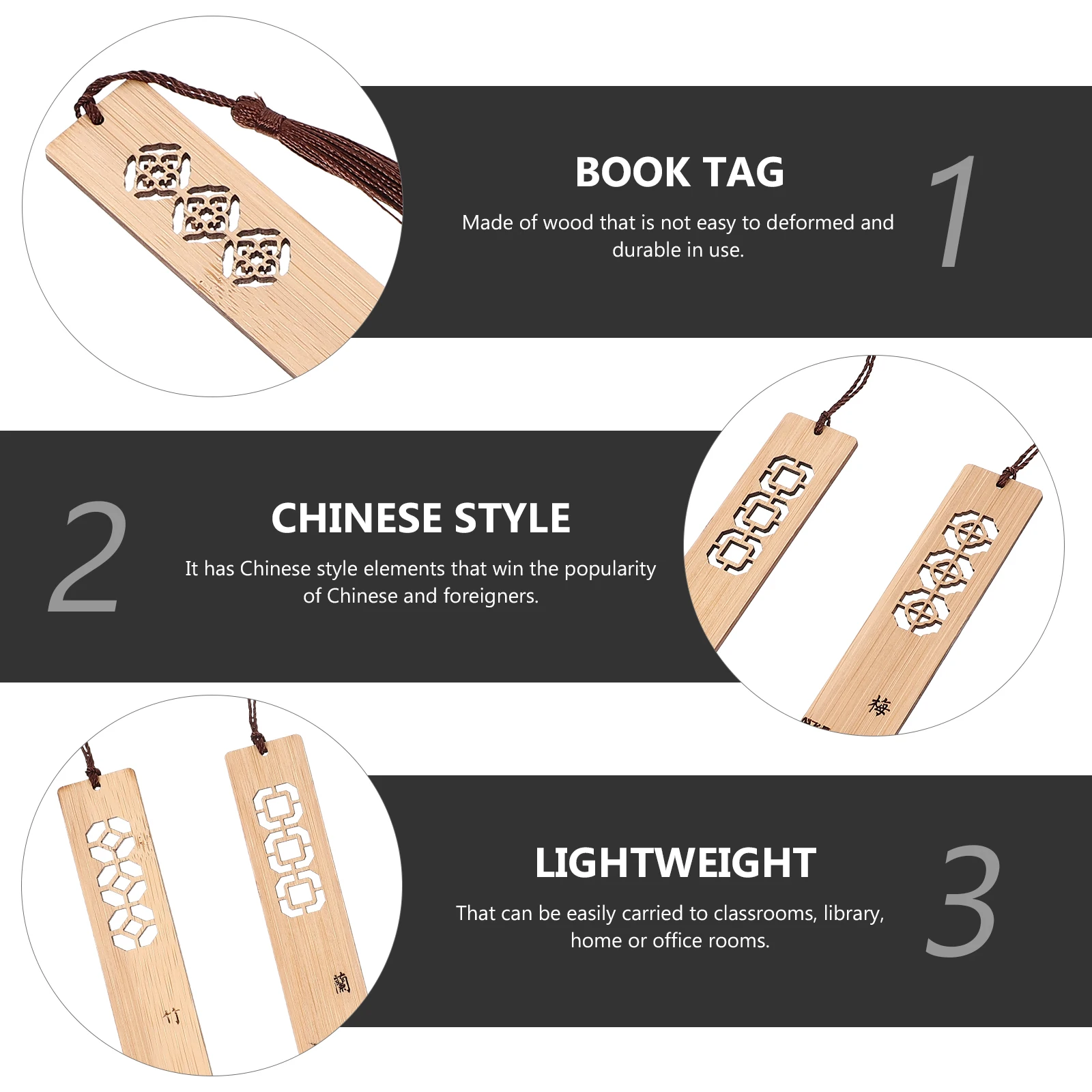 

4pcs Chinese Vintage Wooden Bookmarks Carved Book Markers Classic Tags Chinese Style Souvenir Labels For School Office Home