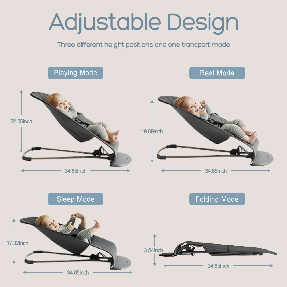 AnGku-Chaise à bascule pliable pour bébé, balançoire pour bébé de 0 à 12 mois, réglage recommandé à trois vitesses, transat pour bébé avec jouets