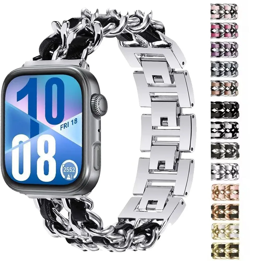 Metall+Lederarmband für Huawei Watch Fit 4/3/4 Pro Smartwatch Damen Komfortables Armband Huawei Watch Fit 3/4/4 Pro Austauschbar