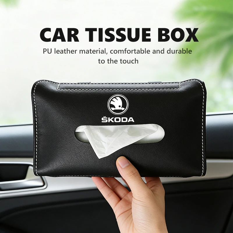 Leather Car Sun Visor Tissue Organiser Box Multifunctional Interior Auto Accessories For Skoda Octavia A5 A7 RS Fabia Superb view 3