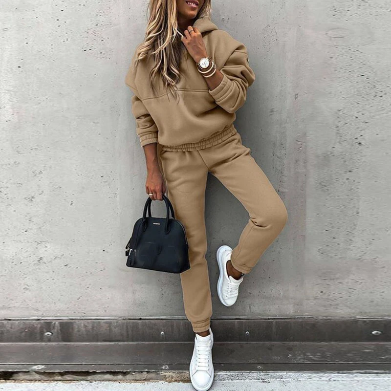 Women Autumn Winter Fleeced Tracksuits Casual Sweatpants And Hoodie Set Two Pieces Set Hooded Sweatshirt Sport Jogger Outfits