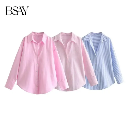 BSAY, moda para Mujer, blusa Oxford de algodón con solapa de un solo pecho de manga larga, ropa de calle, camisa elegante para Mujer, Tops cortos para Mujer