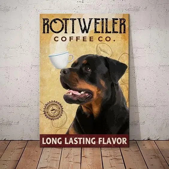 Metal Sign Rottweiler Dog Coffee Company Vintage Kitchen Signs Wall Decor Aluminum Signs for Home Bars Restaurants Cafes