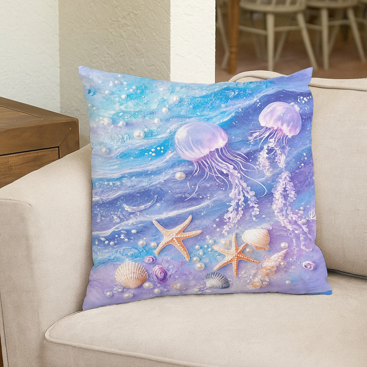 Patriotic Star Pattern Polyester Pillow Cover - 2D Printed Decorative Cushion Case for Home, Sofa & Living Room Decor