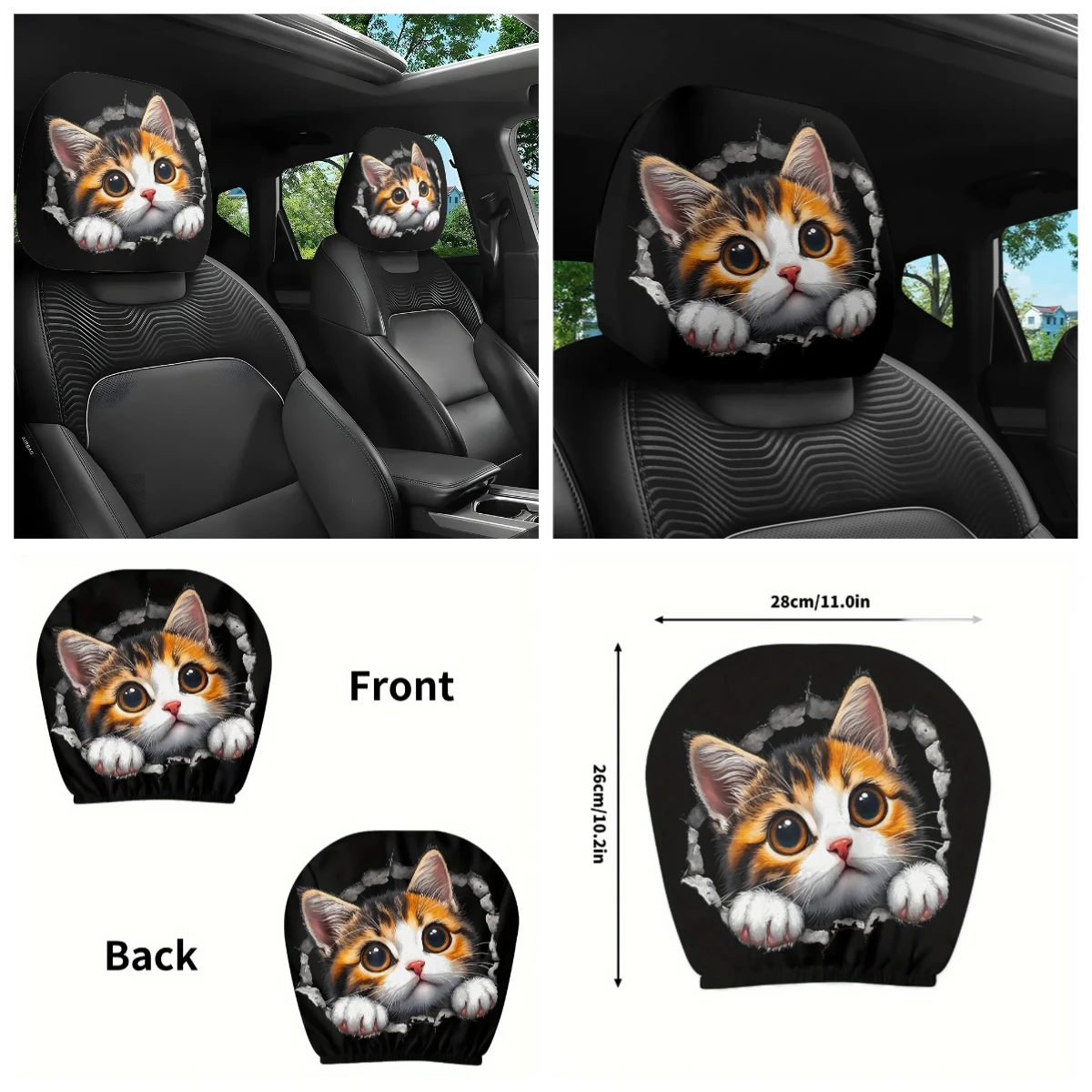 

Wall Cat Car Headrest Covers Funny Interior Auto Decor Elastic Universal Fit All Cars Easy Install Washable Headrest Protector