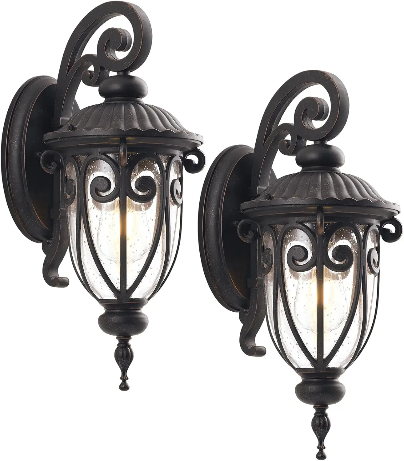 Outdoor Wall Light for Porch, 2 Pack Aluminium Exterior Wall Mount Lantern for House, Vintage Bronze Outside Wall Scon