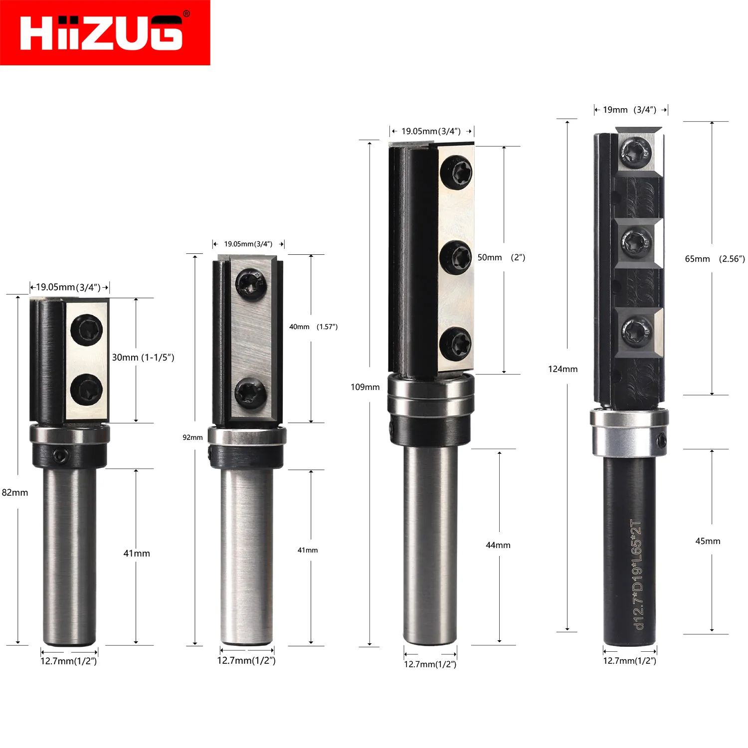 Spiral Flush Trim Pattern Template Router Bit Top Single Bearings 1/2\'\' Shank 3/4 Inch Dia Replaceable Insert Cutter 2 Edges