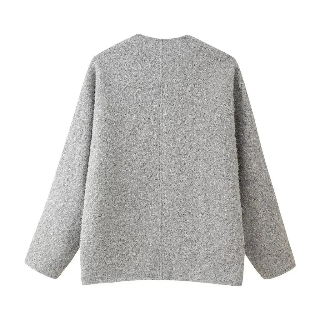 

Women's Gray Soft Waxy Cardigan Coat Autumn Winter European American Style Bow Decoration Fragrant Small Fragrant Style