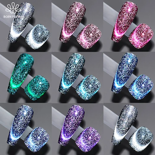 BORN PRETTY 10ml Esmalte de uñas de gel magnético de gato reflectante para diseño de uñas de Halloween Uñas blancas plateadas Varnis semipermanente
