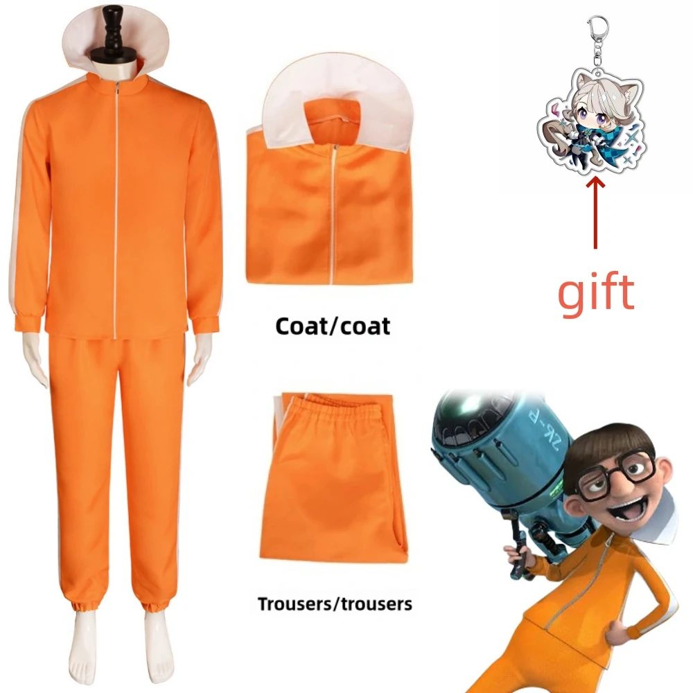 

Movie Vector Cosplay Costume Orange Jakect Pant Glasses Outfits Set Mushroom-shaped Wig Halloween Fancy Suit Party Suit