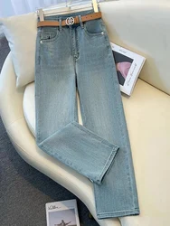 Slim Straight Jeans Women's Spring Summer New Sle Small Size Nine-Piece Pants Ladies Slimming High-Rise e Tube Pants