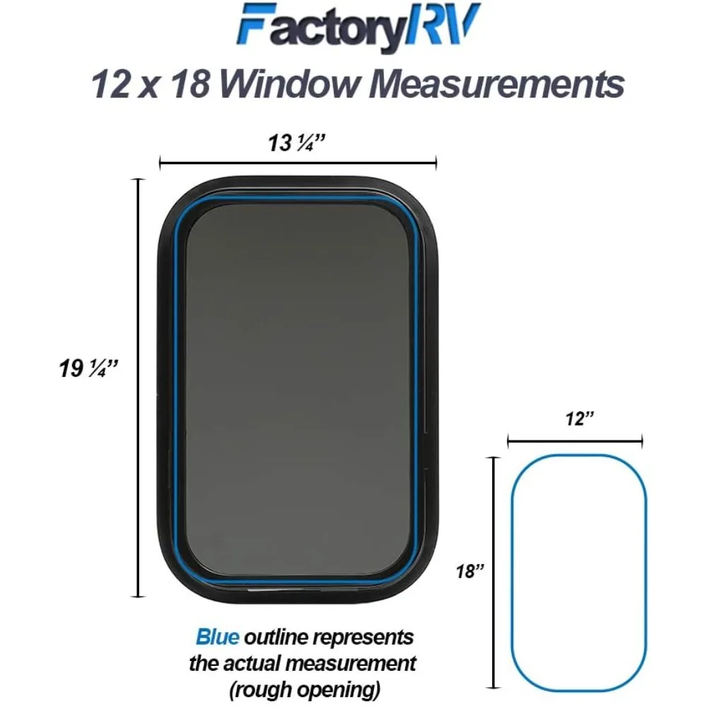 黒色のRV窓（12x18インチ、厚さ1.5インチ、取り付けリング付き）