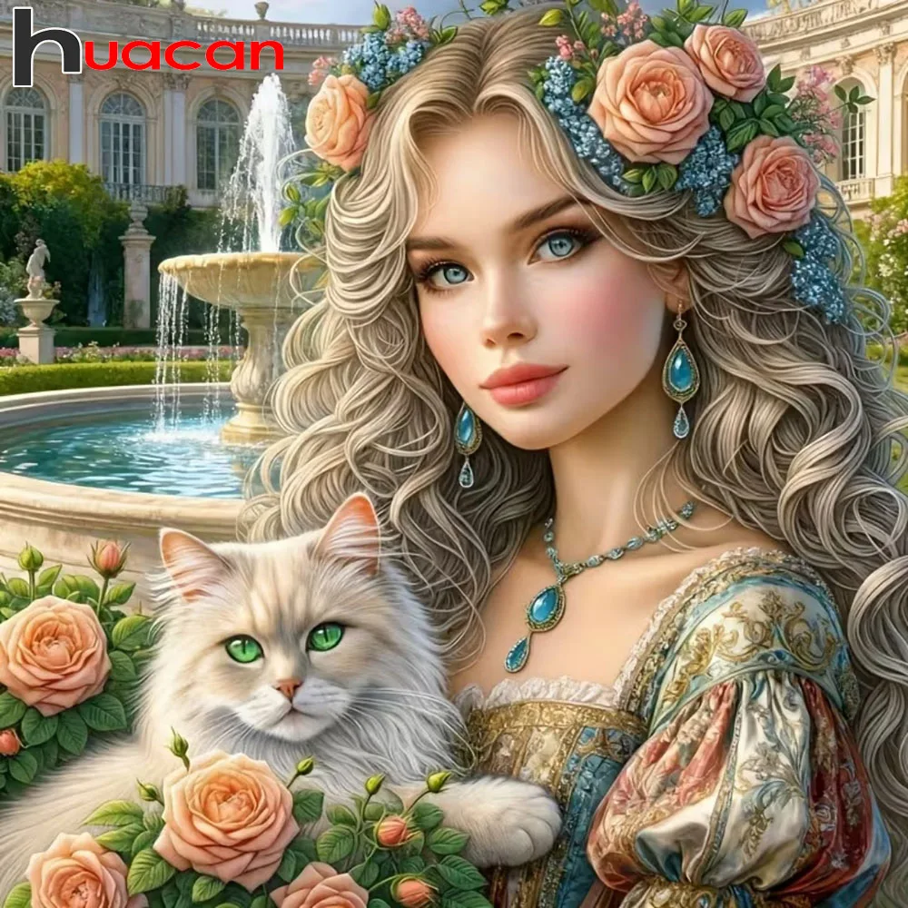 Huacan Neuheiten 2026 DIY Diamant-Malerei Damen-Katze Diamant-Stickerei Tier-Porträt-Sets Handgemachtes Geschenk