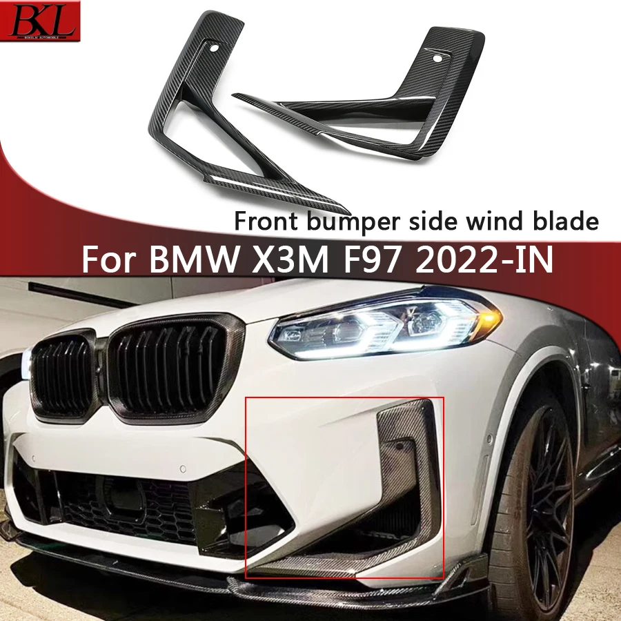 For BMW X3M F97 X4M F98 dry carbon fiber front bumper fog lamp frame corner guard front bumper side wind knife auto parts kit