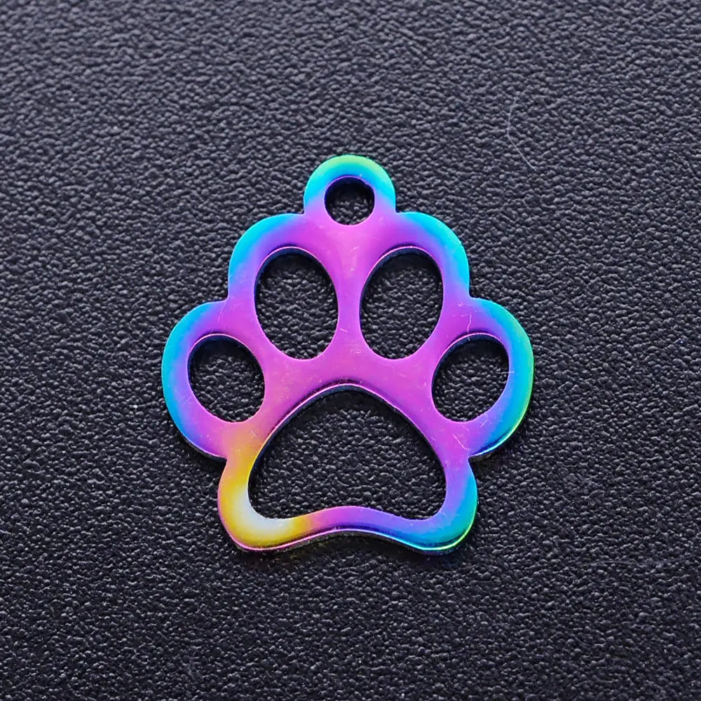 5pcs/lot Rainbow Dog Cat Paw DIY Charms Wholesale 316 Stainless Steel Unicorn Pendant Bear Hummingbird Dove Connectors Charm