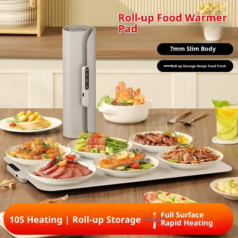 جهاز تسخين الطعام الكهربائي المحمول، لوحة دافئة جديدة من السيليكون قابلة للطي للتحكم في درجة الحرارة مع 3 إعدادات للحرارة، تسخين سريع للسطح الكامل