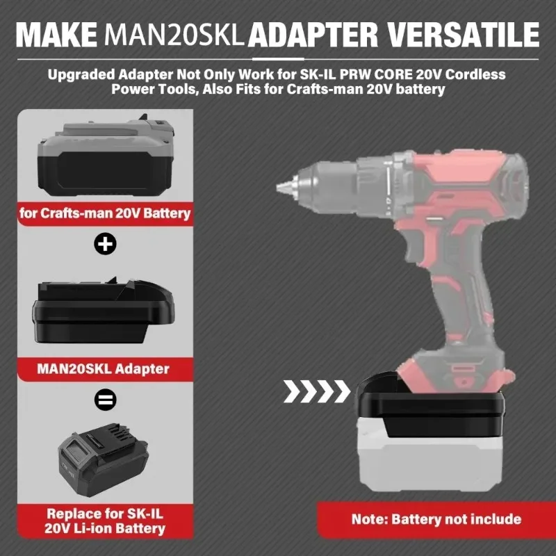 MAN20SKL Battery Adapter Converter Suitable for Craftsman V20 System Batteries Compatible For SKIL PWR CORE 20 20V Power Tools