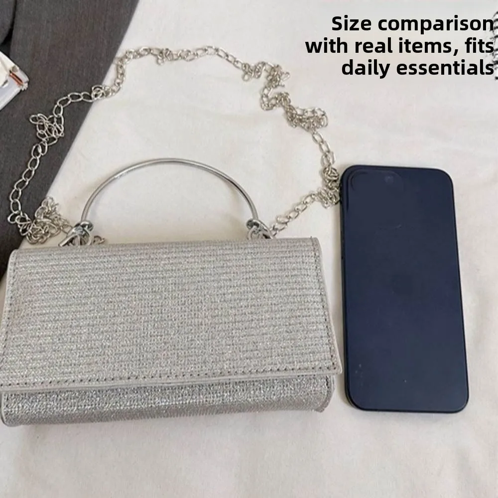 Elegante pochette da donna Borsa da banchetto da sera con manico superiore in metallo alla moda con borsa a tracolla lucida a catena per festa di nozze