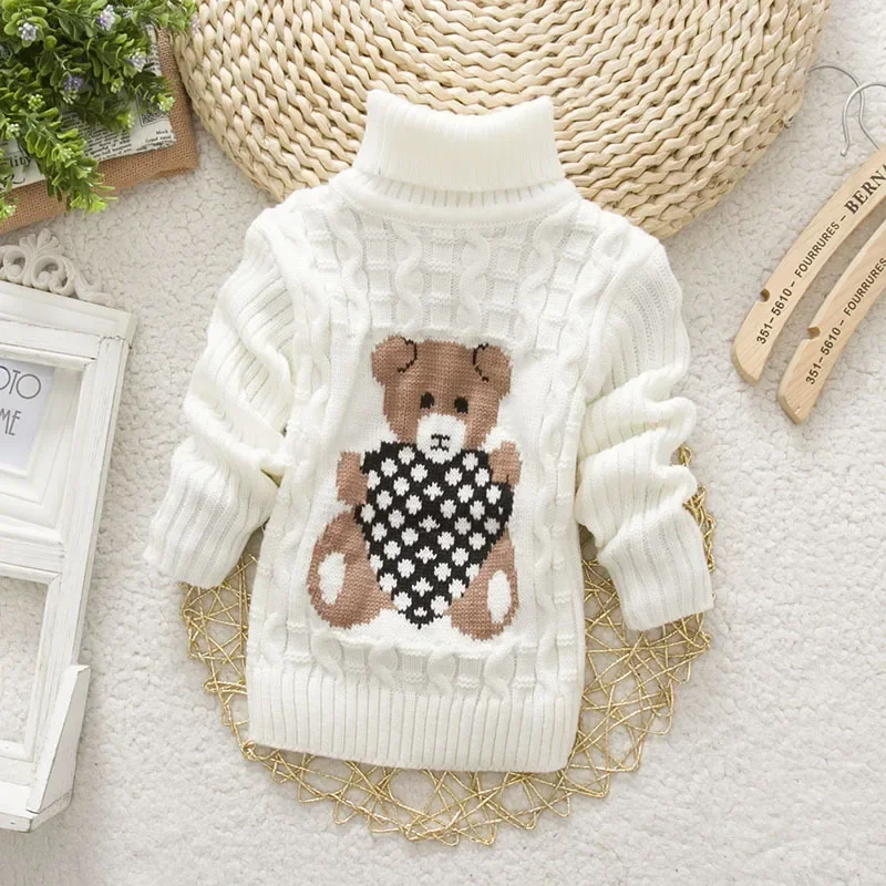 Children Sweaters Autumn Winter Long Sleeve Cartoon Bear Kids Sweaters Turtleneck Pullover Knitted Sweater for Boys Girls