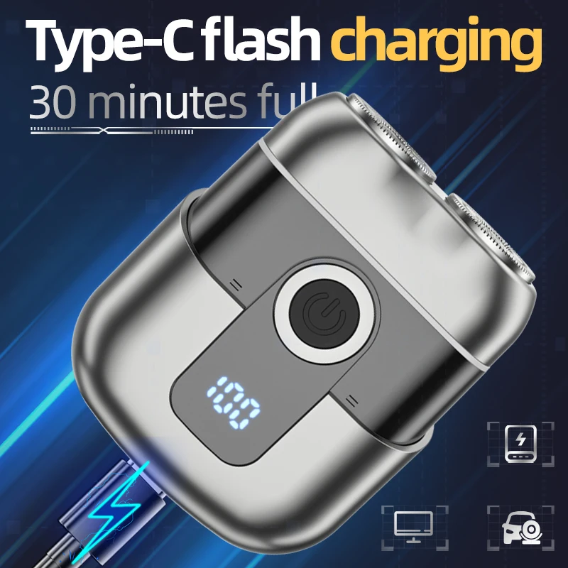 Waterproof Electric Smart Shaver Travel Razor Mini Dual Blade Shaver Men Shaver Portable Beard