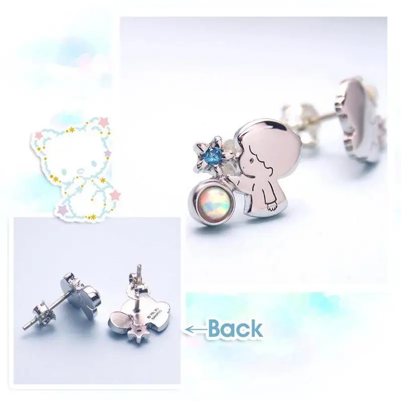 New Kawaii Cute Sanrio Little Twin Star Earrings Ear Studs Sterling Silver Silver Ornament Girl Christmas Gift For Girlfriend