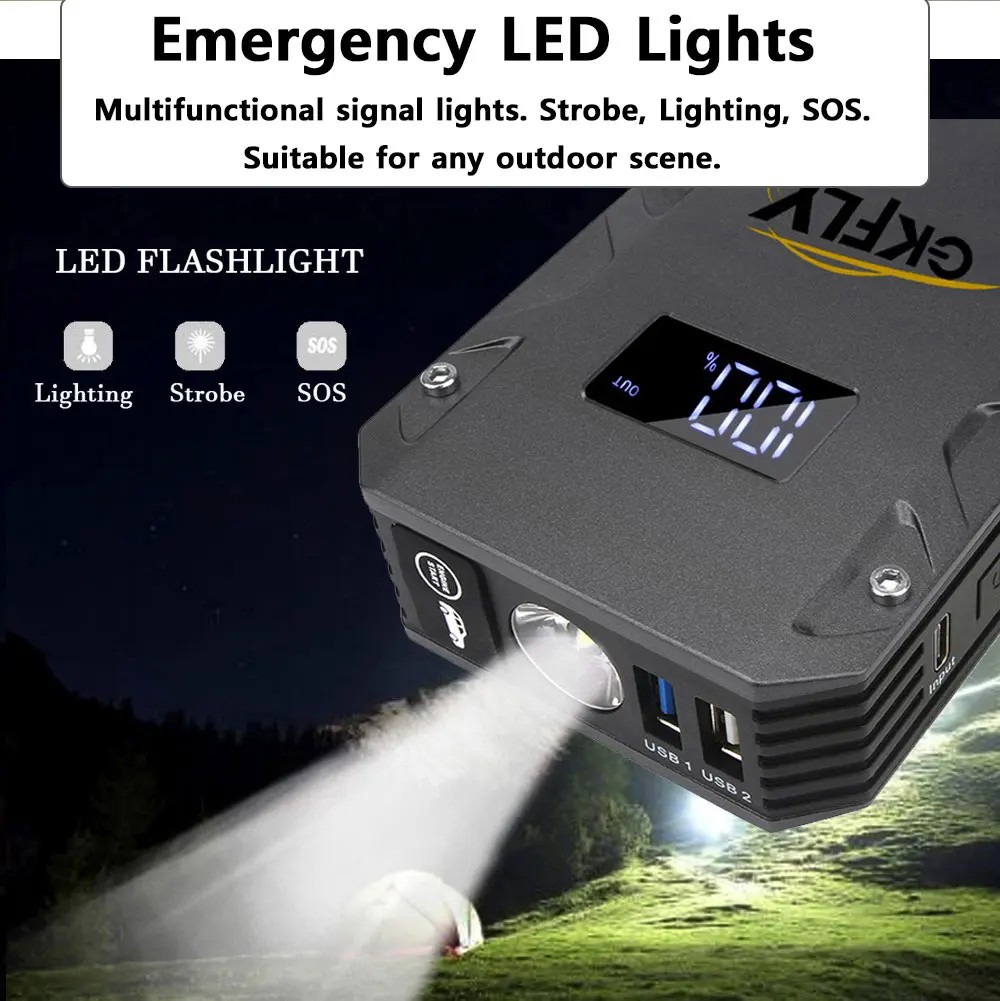 GKFLY 3000A 5000A 9000A Auto Starthilfe Power Bank Tragbare 12V Start Gerät Power Auto Batterie Booster Buster für 10,0 L 8,0 L – Detail 12