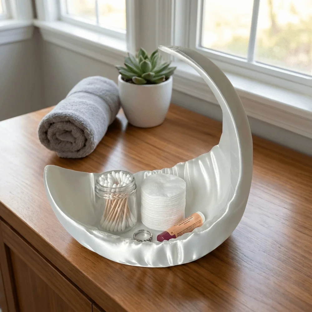 Moon-Shaped Jewelry Storage Tray Minimalist 3D Printed Earrings Ring Display Dish Space Saving Nordic Style