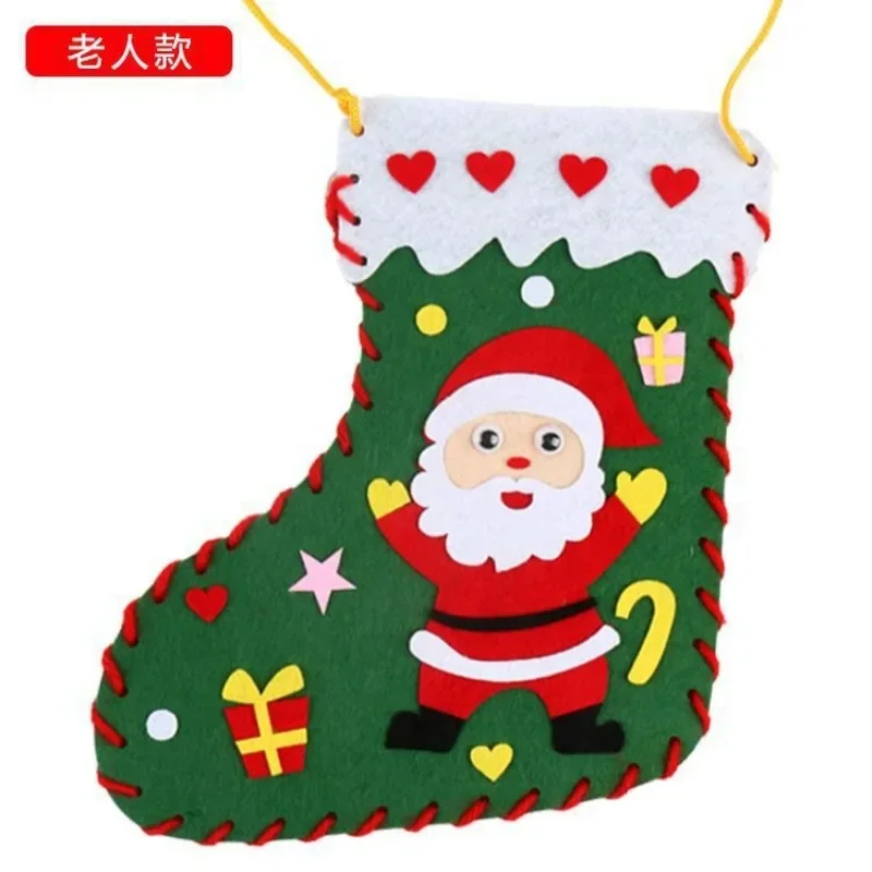 Children DIY Christmas Material Bag Toys Kindergarten Creative Educational Handmade Cartoon Xmas Sock Cap Craft Kit Toy for Kids