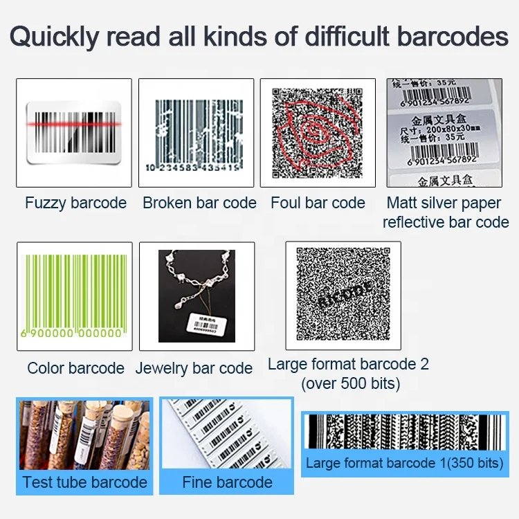 Pemindai Barcode CMOS 2D Nirkabel QR dengan Penerima 2.4G Pembaca Barcode Nirkabel untuk Symbol