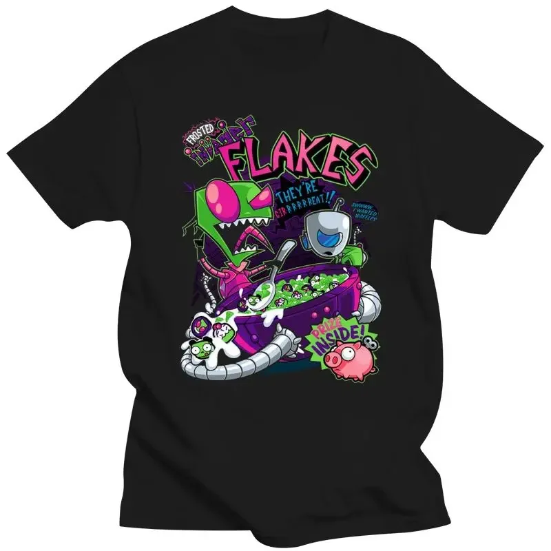 2024 100% Cotton Invader Flakes Invader Zim men T-Shirt O Neck Custom Printed Men TShirt oversized vintage graphic t shirts