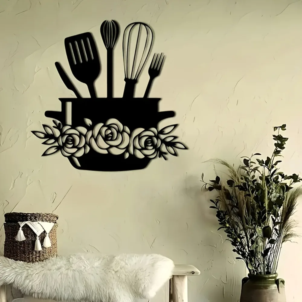 CIFBUY Kitchen Metal Wall Art Wrought Iron Cutlery Sculpture Rustproof Hanging Decor For Home Kitchen Dining Room Wall Sign