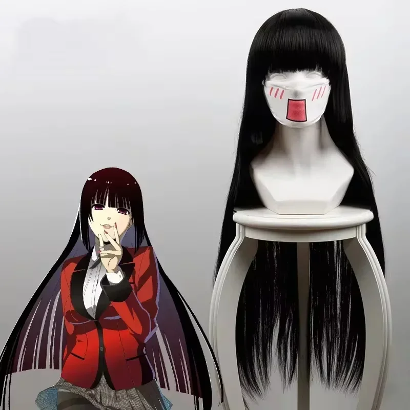 Parrucca Jabami Yumeko Kakegurui Parrucche Cosplay Donna Nero 100 cm Dritto Resistente Al Calore Capelli Sintetici Perucas Parrucca Cosplay