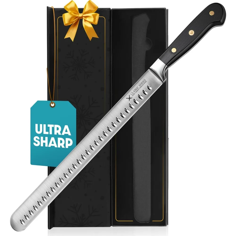 Brisket Slicing Knife – 12 Brisket Knife, BBQ, Grilling Gifts For Men – Razor Sharp German Steel, Full Tang, Ergonomic Handle