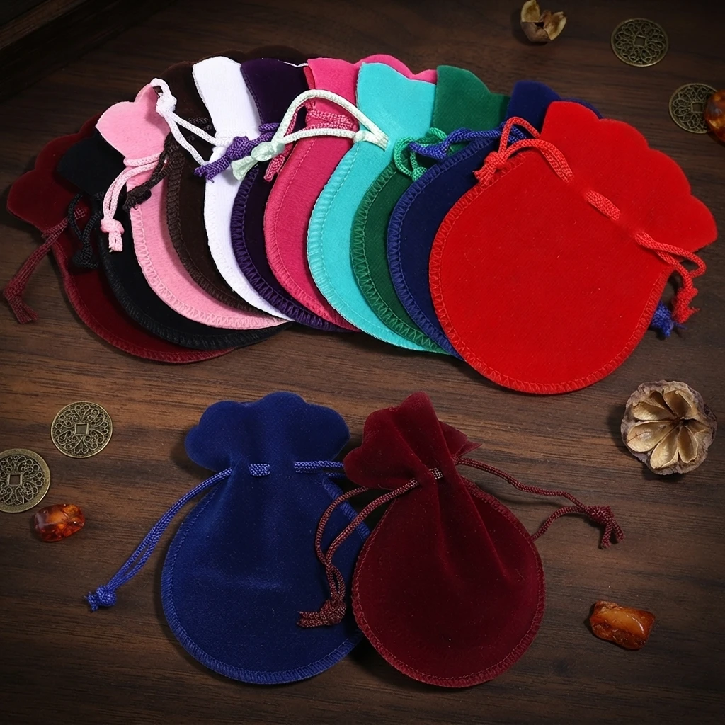 10pcs Gourd Velvet Gifts Bags Colorful Drawstring Jewelry Bags Storage Pouches For Wedding Christmas Party Gifts Packaging Bags