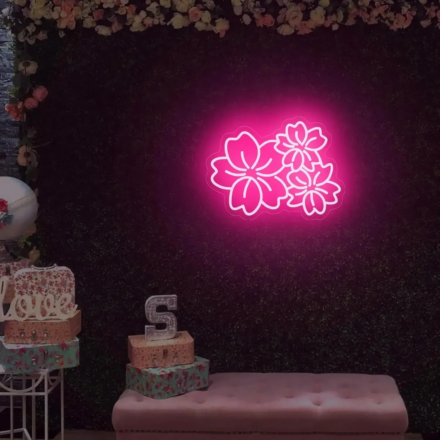 Cherry Flower Neon Sign LED Neon Light Sign Dimmable USB Powered for Beautiful Door Home Wall Drawing Room Decor Birthday Gifts