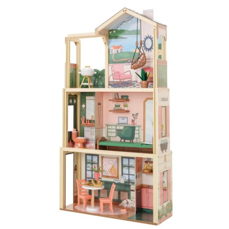 

Click Play Fully Assembled Pop-Up Wooden Dollhouse with Modern Design Natural Wood Finish Easy Assembly Ideal for and Collector
