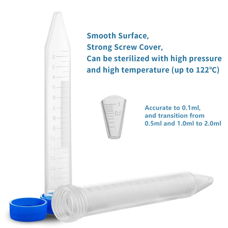 Tubes à centrifuger coniques Gfc 15ML, 100 pièces Tubes à essai en plastique stériles avec bouchons à vis, récipient en polypropylène