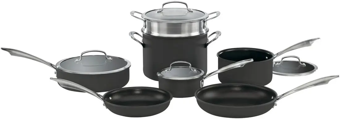 Anodized 11-Piece Cookware Set Dishwasher-Safe-Hard, Black