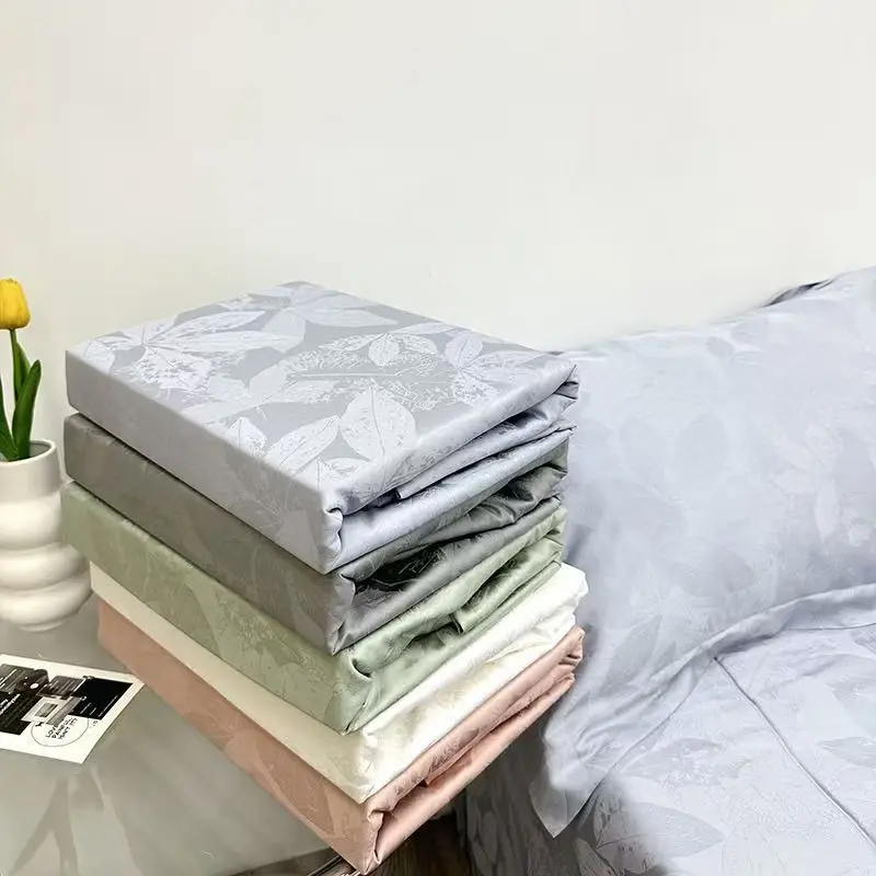 80/100s 100% Eucalyptus Lyocell Fitted Sheet Twin Queen Jacquard Mattress Cover With Elastic Band Single Double Bed Pillowcase